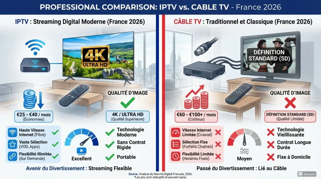comparatif iptv vs cable france 2026 prix qualite